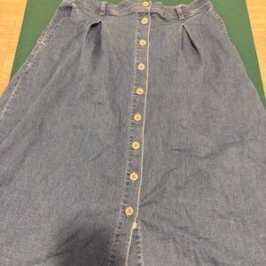 Denim Button-Front Midi Skirt